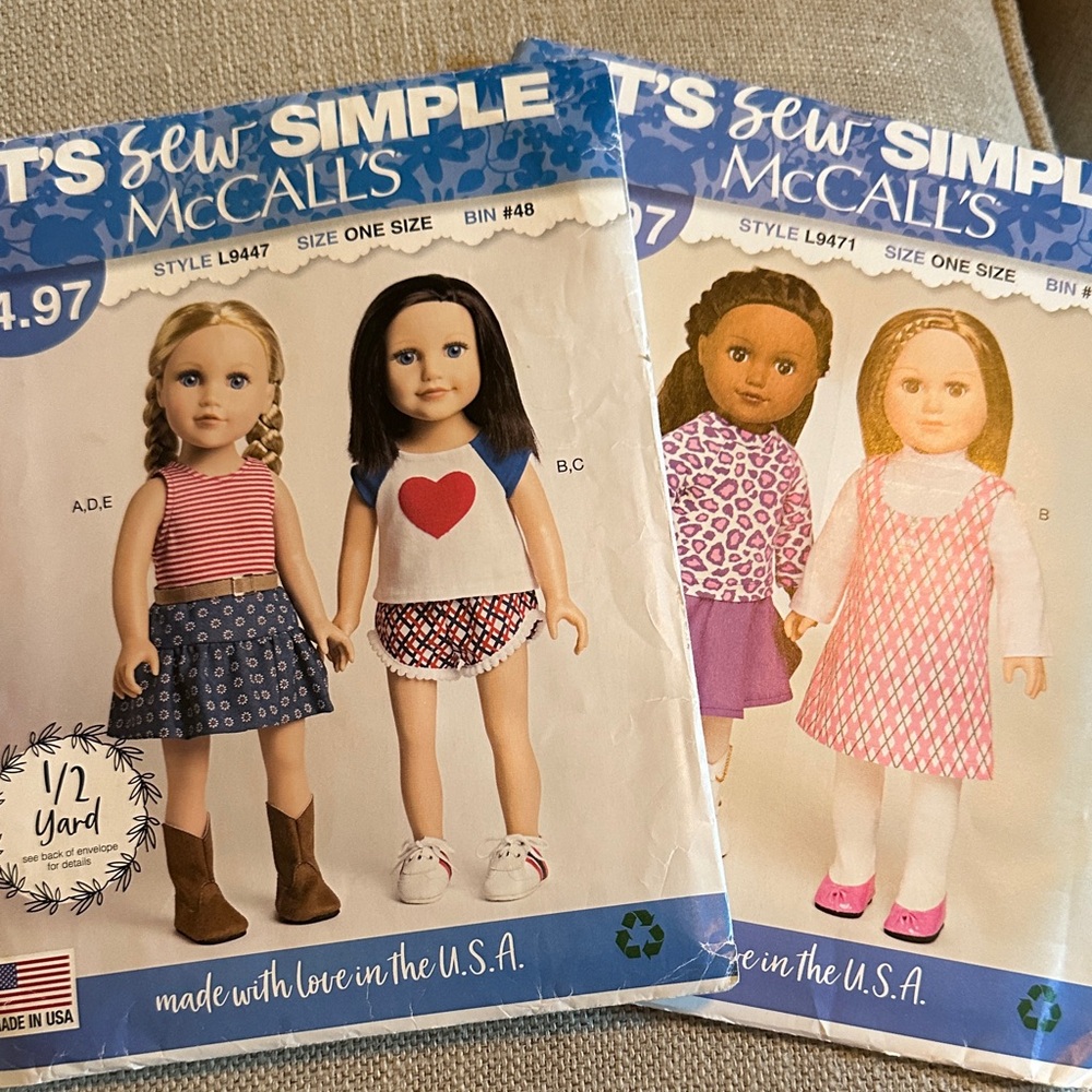 McCall's Sew Simple Doll Clothing Patterns - set of two patterns